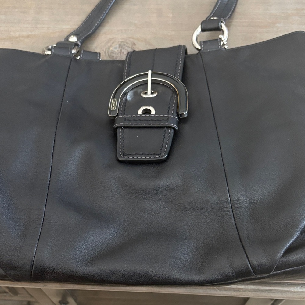 Coach Black Leather Bag with Silver Accents